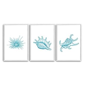 3 Piece Framed Canvas Wall Art Simple Seabed Elements Canvas Prints Home Artwork Decoration for Living Room,Bedroom - 16"x24"x3 Panels