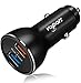volport Dual USB Car Charger: 39W All-Metal Cigarette Lighter Adapter - Black Mini Carro Charging with 2 Quick Charge 3.0 USB-C Port for iPhone Samsung Galaxy LG Google Pixel Moto Phone