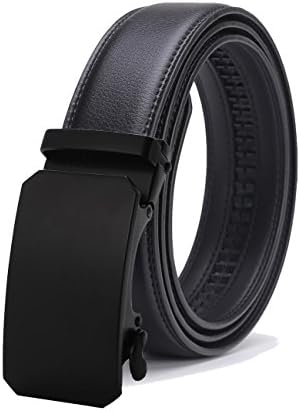 Gnorall Men's Solid Buckle with Automatic Ratchet Leather Belt 35mm