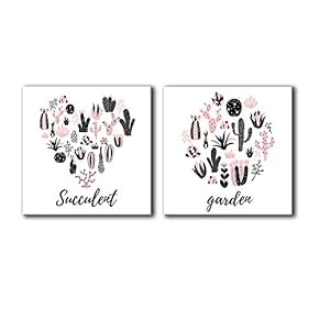 Canvas Wall Art Cute Cactus Abstract Painting Artwork for Home Prints Framed - 12"x12" x 2 Panels
