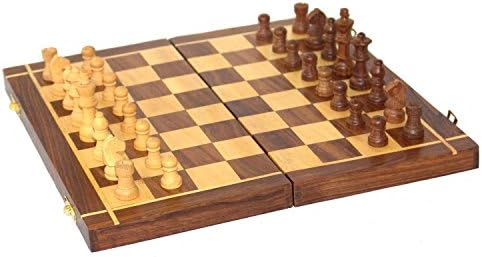 Chess 12" folding Wooden Chess Set with Game Board Interior for Storage