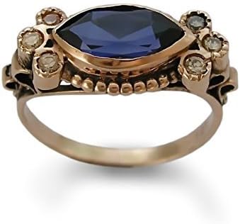 Sapphire rose gold ring, Marquise Sapphire ring, Blue stone ring, Oval Sapphire Corundum, September birthstone, 14k Gold ring, Large engagement ring