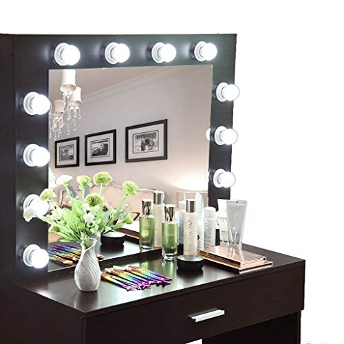 image for youeneom Vanity Set with Lighted Mirror, Wood Makeup Dressing Table wi