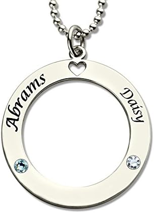 Engraved Circle Name Necklace Personalized Couples Necklace with Birthstones Silver Nameplate Pendant Express Love Heart Gift