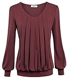 Bepei Women Tops V Neck Long Sleeves Front Pleated Shirts Blouses