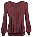 Bepei Women Tops V Neck Long Sleeves Front Pleated Shirts Blouses