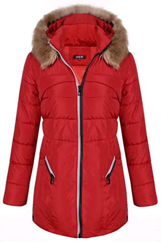 Finejo Women's Winter Warm Thickened Jacket Fur Hood Long Down Coat Parka