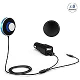 LSoug Bluetooth 4.0 Receiver w/ Dual Port Car Charger + Magnetic Mounts + Built-in MIC & 3.5mm Aux Cable, Car Speakerphone, Wireless Hands-free Talking&Music Car Kit, Mini Bluetooth Adapter