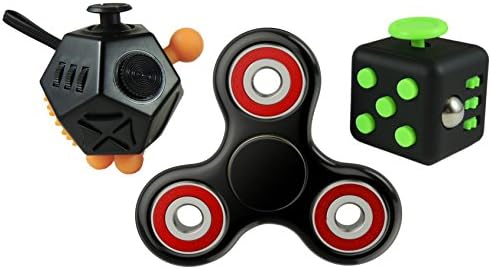 Fidget Toys Set – Helps Adults and Children with Anxiety, Autism, ADHD, Stress Relief &amp; Concentration- Includes Fidget Cube, 12 Sided Cube, and Fidget Spinner