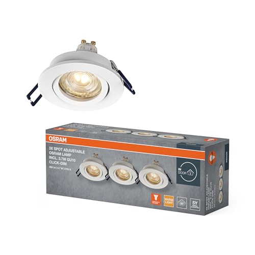 Osram LED Recessed Spotlights DIM Flexible 3.7 W White, 2700 K, Warm White, Aluminium, Dimmable, Click Mount, Pack of 3