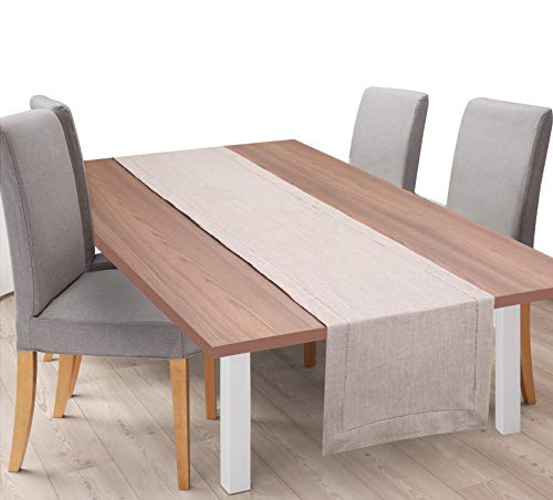 Ramanta Home 100% Linen Table Runner 14x108 Tailored with Mitered Corner & Hand Crafted with Hemstitch Detailing - Natural (1Pack) - Thumbnail 3