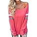 YANG-YI Clearance Fashion Womens Long Sleeve Splice Blouse O-Neck Tops T-Shirt (XL, Watermelon Red)