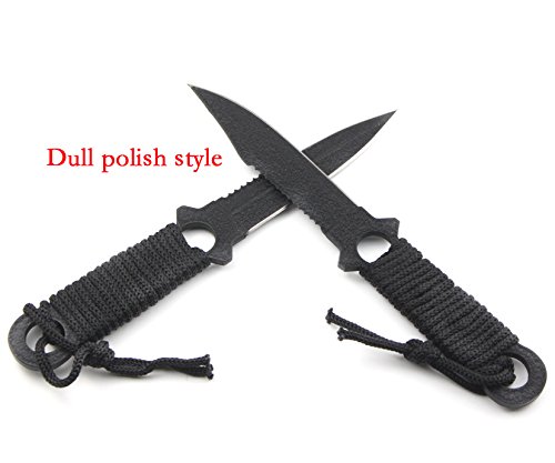 Efanr Survival Fixed Blade Hunting Knife Stainless Steel Protective Nylon Sheath Included Ultimate Outdoor Serrated Tactical Sharp Knife, Two-Tone Tanto Blade, Black Cord-Wrapped Handle (A)