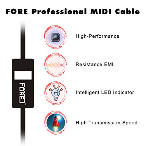 FORE USB IN-OUT Recording MIDI Interface Converter/Adapter Snake Cable with 5-PIN DIN MIDI Cable for PC/Laptop/Mac