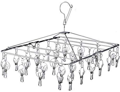 Pro Chef Kitchen Tools Stainless Steel Clothes Drying Rack - Folding Portable Metal Hanger is Collapsible to Save Space to Hang Dry Laundry or Organize Closets Includes 30 Wire Clothespins