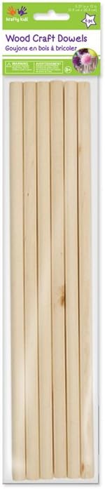 Krafty Kids Round Craftwood Natural Dowel, 0.38in by 12in, 6-Piece