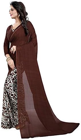 ETHNICMODE USA Pakistanigeorgette Saree with Blouse Piece Half Coffee