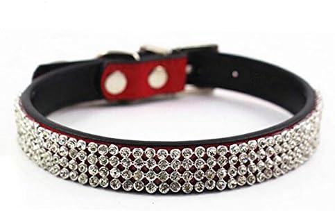 Bling Rhinestones Dog Collar, Soft Padded Leather Sparkly Crystal Diamonds Studded, Perfect for Pet Show Walking, Fit for Medium Dogs, Red