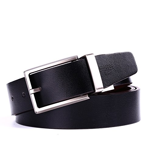 Beltox Fine Men's Dress Belt Leather Reversible 1.25" Wide Rotated Buckle Gift Box (Black/Brown,46-48) ...