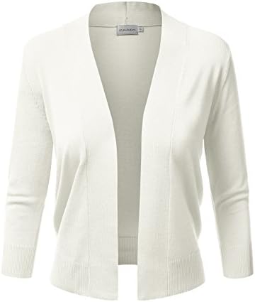 Women's Basic 3/4 Sleeve Open Front Cropped Cardigan