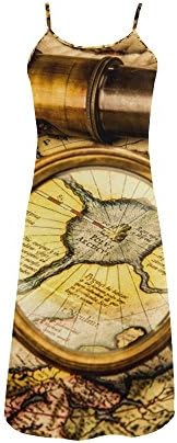 Women's Vintage Old World Map Polyester Casual Slip Dress XXL