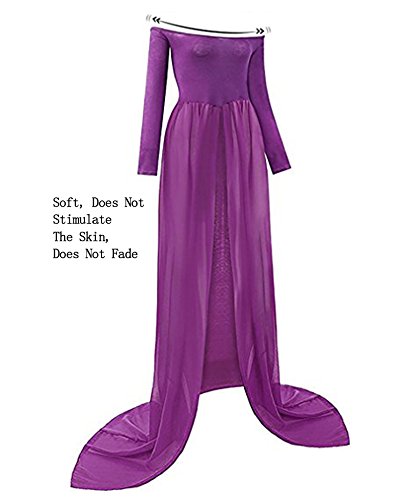 Gititlys Front Split Off Shoulder Chiffon Maternity Gown Pregnancy Dresses for Photoshoot Purple