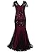 PrettyGuide Women 1920s Ball Gown Bead Sequin Art Deco Mermaid Evening Dress Short Sleeve S Burgundy