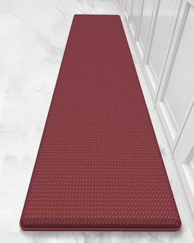 Color G Kitchen Mat 44 x 150 cm, Heavy Duty Anti Fatigue Standing Mat, Kitchen Rug Waterproof, Non-slip, Oil Resistant Leather Floor Mat for Standing Desk, Kitchen, Office (Red)