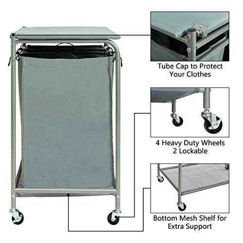 HollyHOME Laundry Sorters Cart with Ironing Board 3Bag HeavyDuty Laundry Room Organizer with