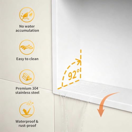 Bernkot White Shower Niche 304 Stainless Steel 90 x 30 x 10 cm Wall Niche No Tile Required via Mounted Installation