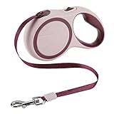 SlowTon Retractable Dog Leash, 16ft Walking Jogging Training Leash with Polyester Tape for Small Medium Dog up to 50lbs, with Hand Grip and One Button Brake & Lock (Pink)