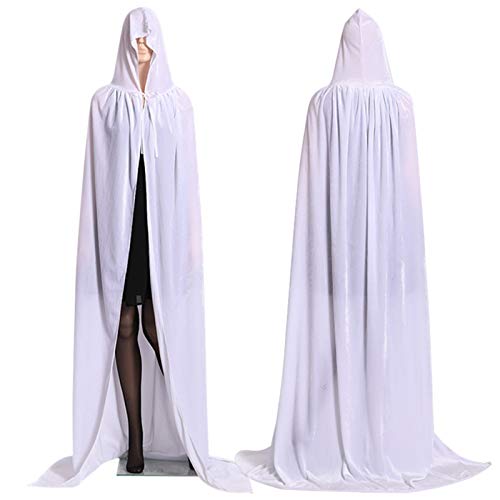 ALIZIWAY Hooded Cloak Full Long Velvet Cape for Halloween Cosplay Costume Cloak White 06WL