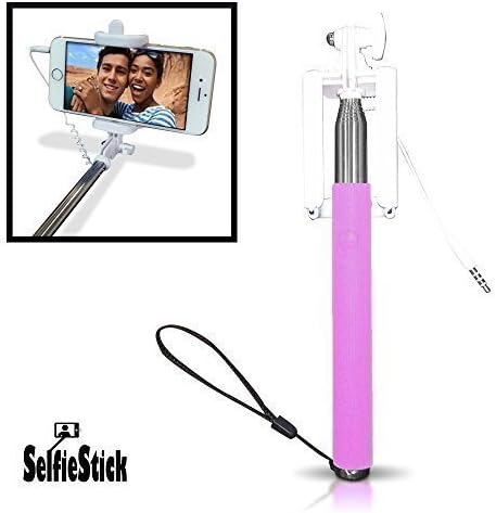 #1 Pro Easy Plug 'n Play Selfie Stick - Takes Selfies In Seconds - Designed For All iPhone Models iOS 5.0+ / Android 4.0+ Cellphones & Samsung Galaxy / Note Range Plus 'Snapchat' & 'Camera 360' Apps (Pink)