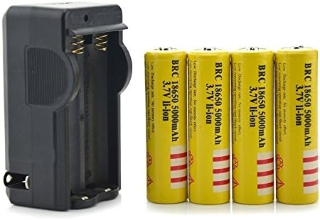 Sunbeauty® 4Pcs 3.7V 18650 5000mah Rechargeable Lithium Battery with Battery Charger