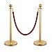 JAXPETY Round Top Polished Brass Stanchion Posts Queue Barrier, Pack of 4 Posts with Red Velvet Ropes,GOLD