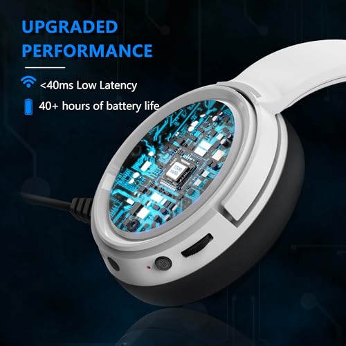 BINNUNE Wireless Gaming Headset, 2.4GHz Gaming Headphones for PS4, PS5, PC, NS, 5.2 Bluetooth Headphones with 40Hr Battery, Noise Canceling Microphone, 3.5mm Wired Mode for Xbox Series - White