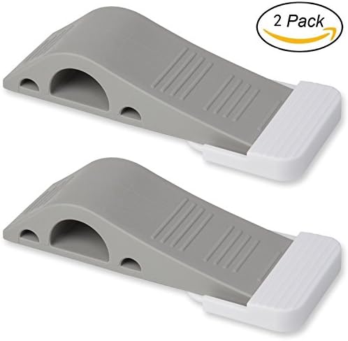 Watson Lee Door Stopper 2 Pack With Free Decorative Storage Holder Premium Heavy Duty Rubber Wedge, Ideal Doorstop for Draft Stopping &amp; Baby Safety - Gray Door Stops