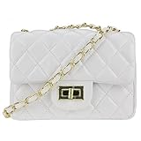 Volcanic Rock Women's Quilted PU Leather Cross-body Bag Girls Purse & Handbags Chain Small Messenger Bag(919 White)