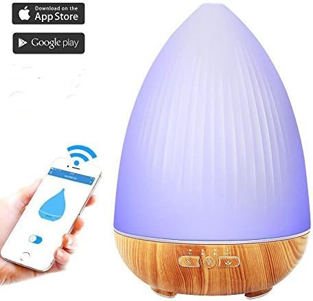 Wifi Oil Diffuser,300ml Smart Diffuser Compatible with Alexa App Control by Smartphone Ultrasonic Humidifier with 7 Color LED Lights Changing and Waterless Auto Shut-off for Bedroom Office Baby