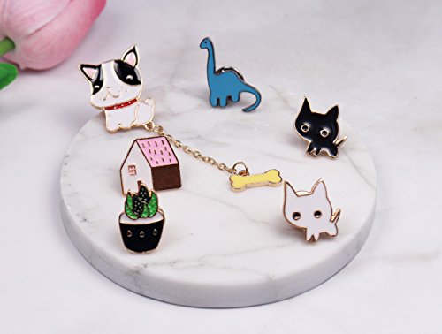 Lemoo Cute Enamel Lapel Pin Sets Carton Animal Brooch Pin (Dinosaur Dog Cat Set of 6)