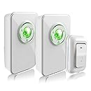 Wireless Doorbell Kit with 2 Receivers and 1 Remote Push Button, Operating at 1000 Ft with 36 Chimes, 3 Level Volume, Green Strobe Light (White Two Receivers)