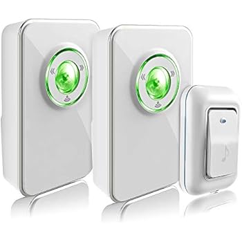 Wireless Doorbell Kit with 2 Receivers and 1 Remote Push Button, Operating at 1000 Ft with 36 Chimes, 3 Level Volume, Green Strobe Light (White Two Receivers)