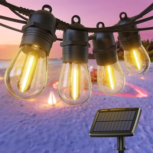 Guirnalda Luces Exterior Energía Solar & USB-C, 15M Cadena Solares, 4 Modos 16 LEDs Bombillas Luz, Impermeable IP65 Decorativas para Jardín, Terraza, Patio, Boda, Navidad