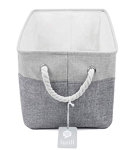 iwill CREATE PRO Shelf Storage Basket with Dustproof Drawstring, Felt Organizer Container Cube, Beige & Gray