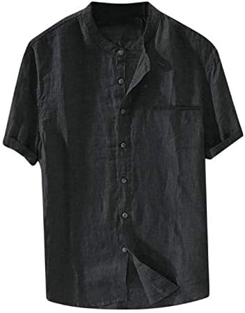 Clemunn Mens V Neck Cotton Comfy Shirts Solid Half Sleeve Button Down T Shirts Loose Casual Tee Top