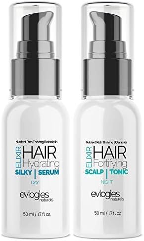 Hair Growth Serum And Leave In Conditioner Treatment Set - Anti Hair Loss, Hydrating & Frizz Ease Day And Night Therapy - Biotin, Castor Oil, Argan Oil, Jojoba Oil, Clary Sage Oil Infused - (X2 1.7oz)