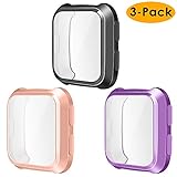 NANW Compatible Fitbit Versa Screen Protector, 3-Pack TPU Rugged Bumper Case Cover All-Around Protective Plated Bumper Shell Full Screen Cover [Scratch-Proof] Compatible Fitbit Versa Smartwatch