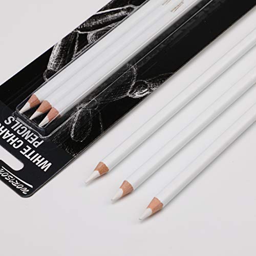 Art White Charcoal Pencils Set, 3 Piece, White Drawing Pencils for Artist, Sketching, Black Paper