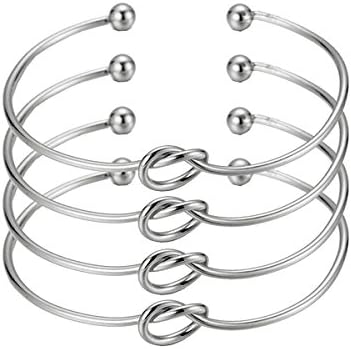 SIQIAN 4 Pack Simple Love Knot Bracelet Knot Bangle Open Cuffs for Women Stretch Bracelet Knot Bangles (silver)