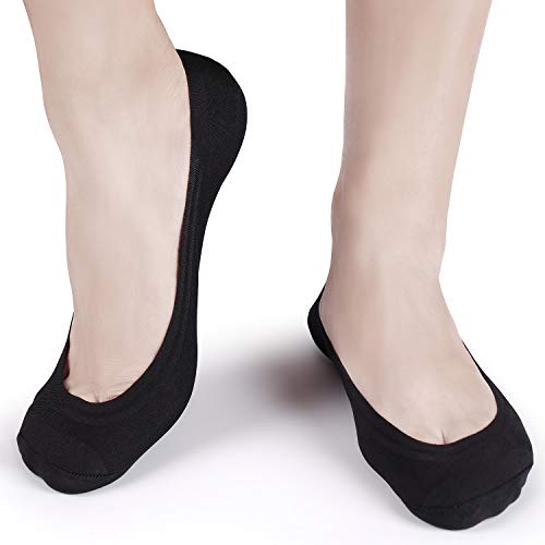 6 Pairs Women\'s No Show Socks Non Slip Cotton Invisible Hidden Thin Liner Socks for Flats Heels (Beige3Black3, Shoe Size 9-12)